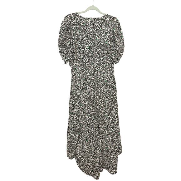 A New Day Floral Short Puff Sleeve Crepe Midi Dress Size XL Black Off-White New - Picture 9 of 9